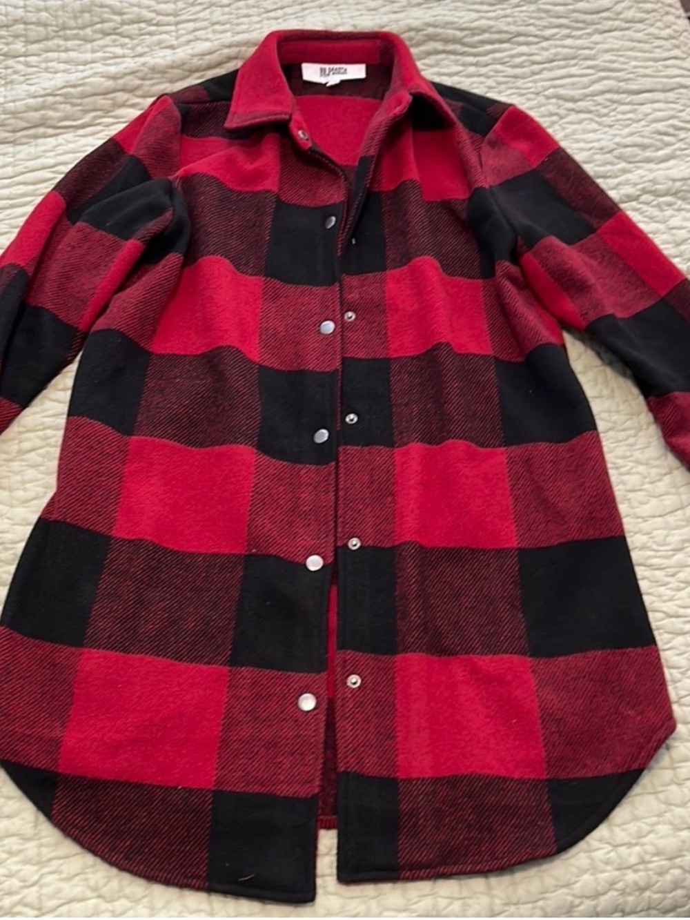 BB Dakota Steve Madden Red Black Buffalo Plaid Flannel Shirt Jacket Size M